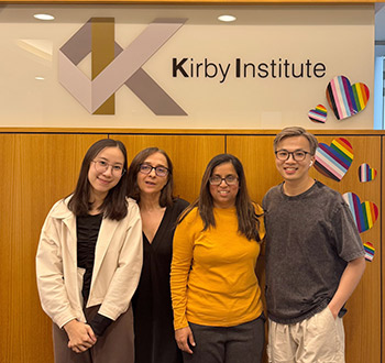 FIMP trainee Chatkamol (Bua) Pheerapanyawaranun; mentors at the Biostatistics and Database Program, Kirby Institute: Dr. Azar Kariminia, project statistician and coordinator of the TREAT Asia Pediatric HIV Observational Database (TApHOD) and Dr. Dhanushi Rupasinghe, and FIMP trainee Thinh Toan Vue